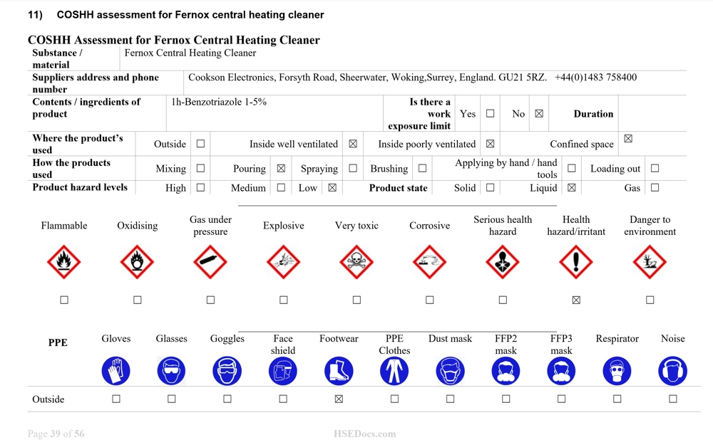 Example coshh assessment